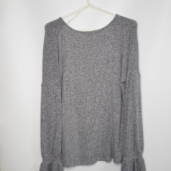 Lucky Brand Knit  Grey Crew Neck Sweater Tie Wrist Size Large - Picture 12 of 13